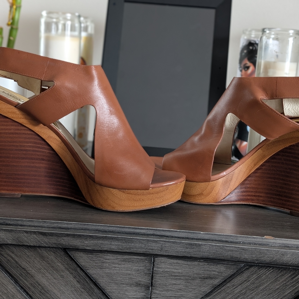 Michael Kors Brown Leather Wedge Sandals